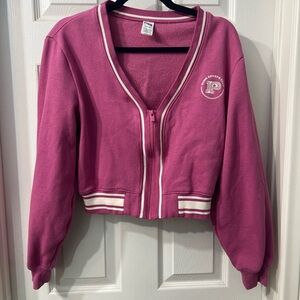 Victoria Secret PINK Cropped Zip-Up Sweatshirt | Pink | Long sleeve